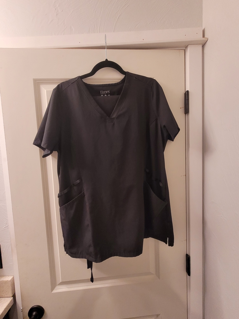 Hanes Women's V-Neck Scrub Top and Bottom, BLACK